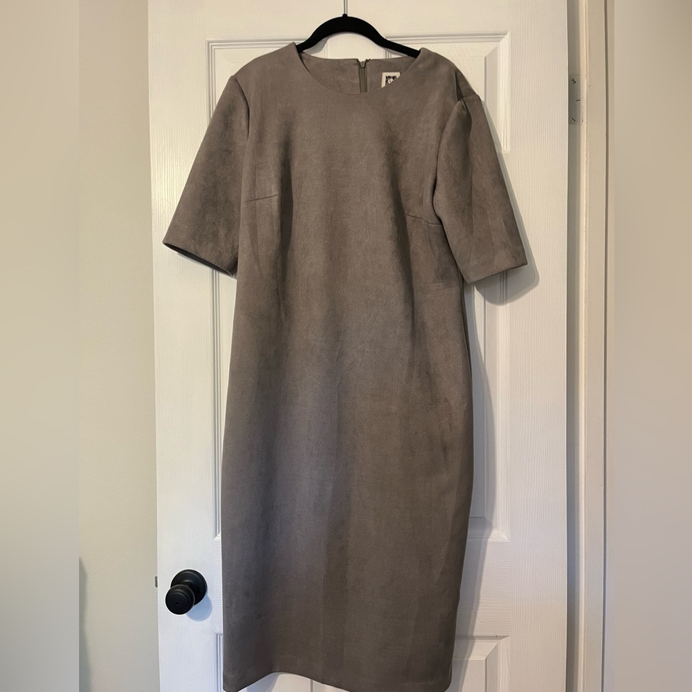 Anne Klein Gray Sheath Dress 1/2 Sleeve Crew Neck